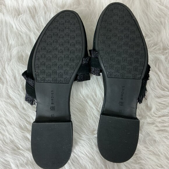Birdies Ani Black Suede Fringe Mule Slide Flats 10 - Picture 7 of 8